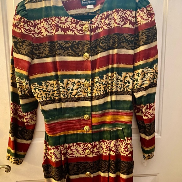 Vintage Positive Attitude 100% rayon buttoned dress pockets ruching back waist. - Picture 2 of 6